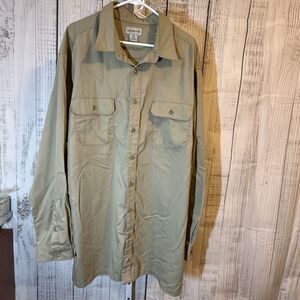 Carhartt Men’s Shirt 3XL Tall Khaki Button Up Long Sleeve Heavyweight